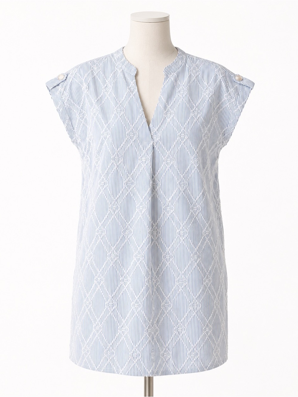 THML Blue White Pinstriped Cap-Sleeve Mini Dress Size XS